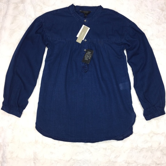J. Crew Gathered Top in Indigo Gauze NWT Size 0 - Picture 3 of 8